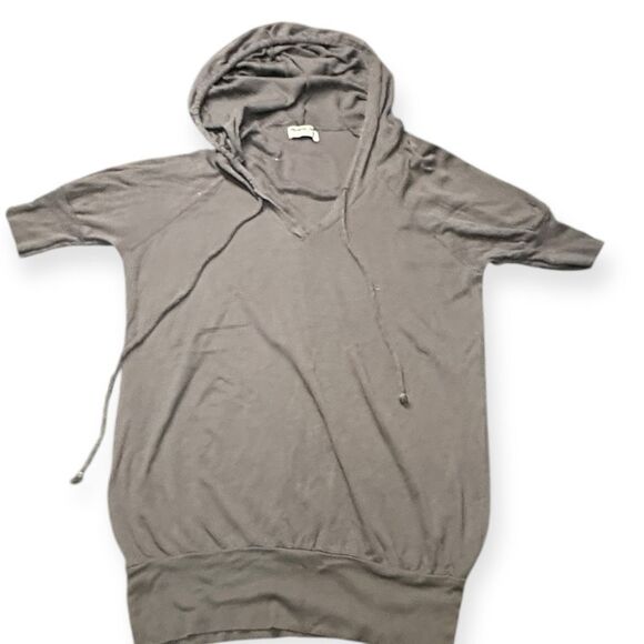 MICHAEL STARS Women’s Gray Supima Cotton Short Sleeve Hoodie Tunic One Size (Fit - Picture 1 of 5